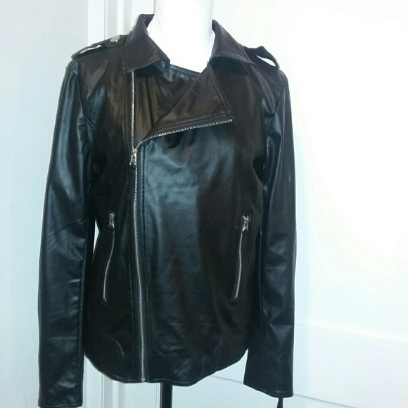 Jackets & Blazers - Leather Moto Bomber Faux Jacket Zippers 80's
